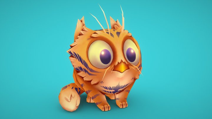 Cute Stylized Owlcat 3D Model