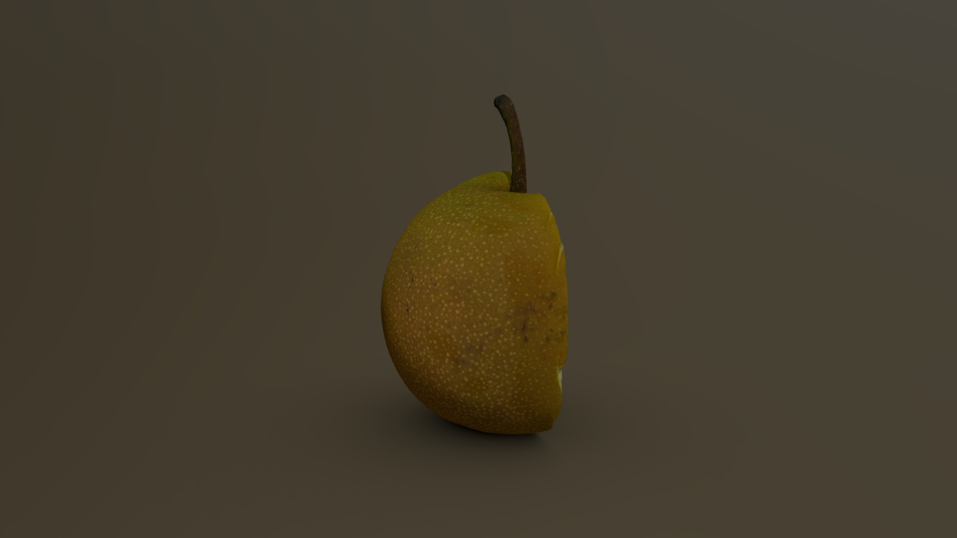 3D model Asian Pear Cut in Half 01 - This is a 3D model of the Asian Pear Cut in Half 01. The 3D model is about a yellow pear on a grey background.