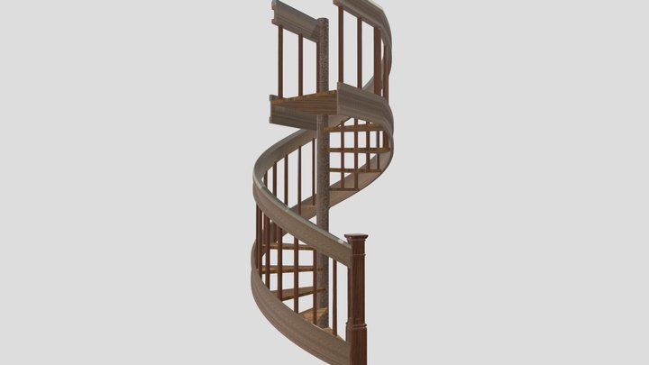 Spiral Stair Wood 11 Thread 55 Diameter 2 3D Model