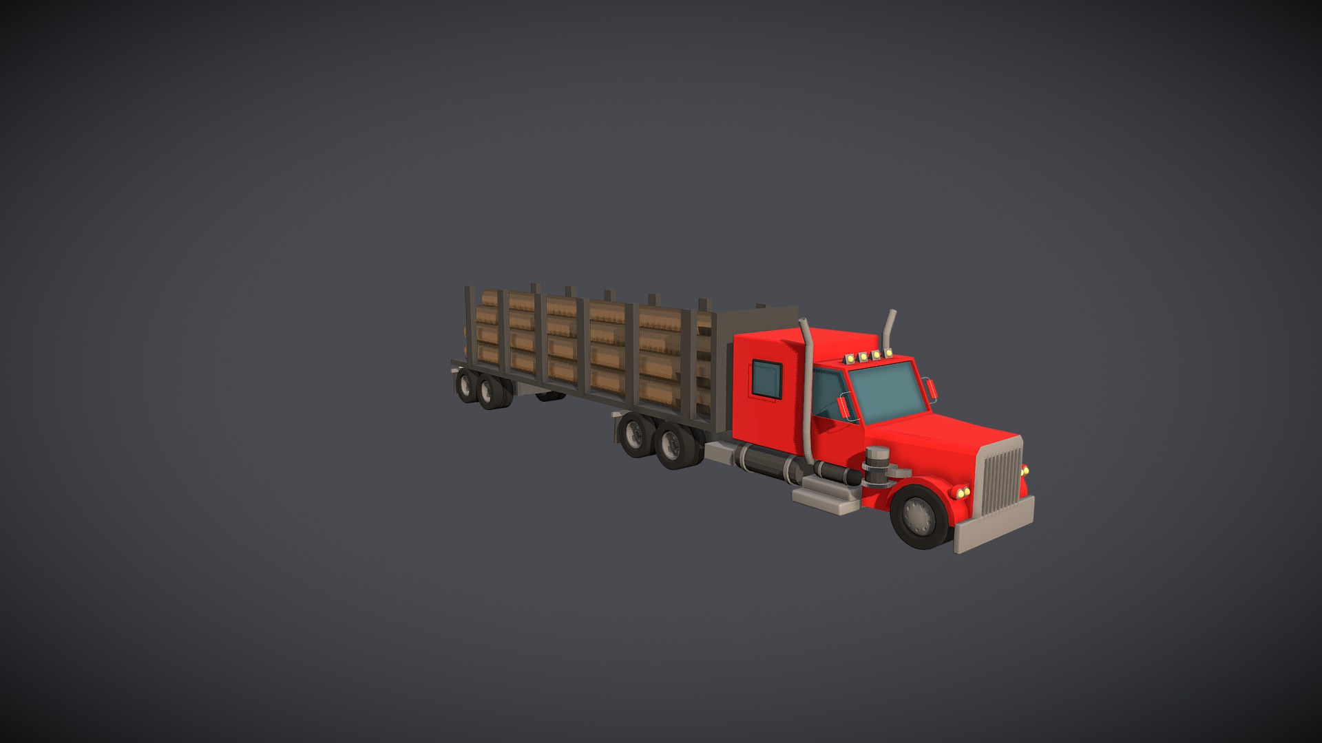3D model Low-Poly Red Wood Truck - This is a 3D model of the Low-Poly Red Wood Truck. The 3D model is about a toy truck with a trailer.
