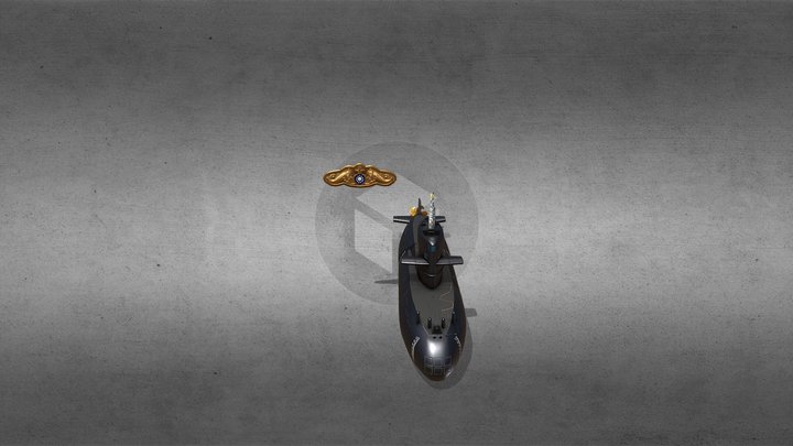 劍龍級793潛艦+金質海龍徽章 3D Model