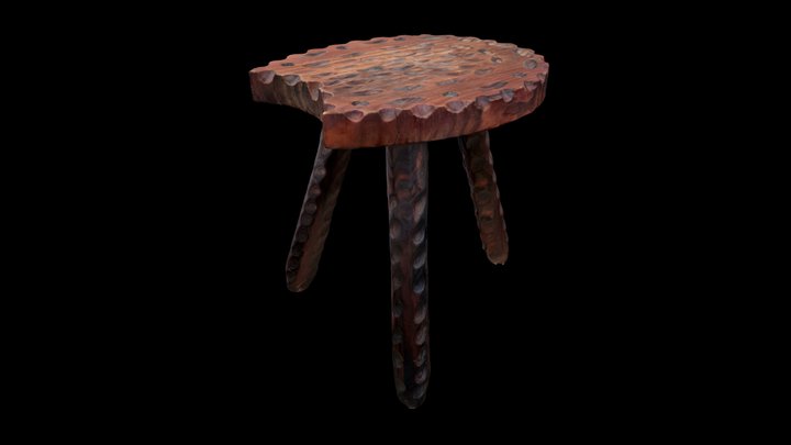 Vintage wooden brustalist 60s tripod stool scan 3D Model