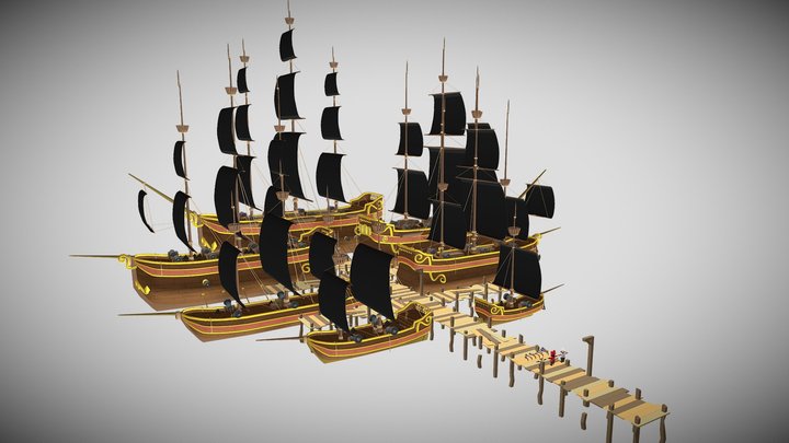 Pirate ship designs for hyper casual games 3D Model