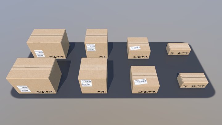 PBR Cardboard Boxes Animated And Destructible 3D Model