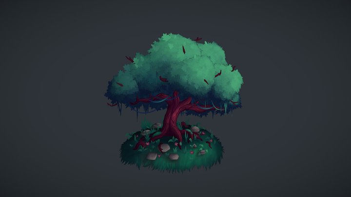 2.5D Handpainted Stylized Tree 3D Model