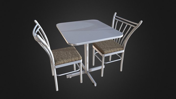 Mesa y silla de acero 3D Model