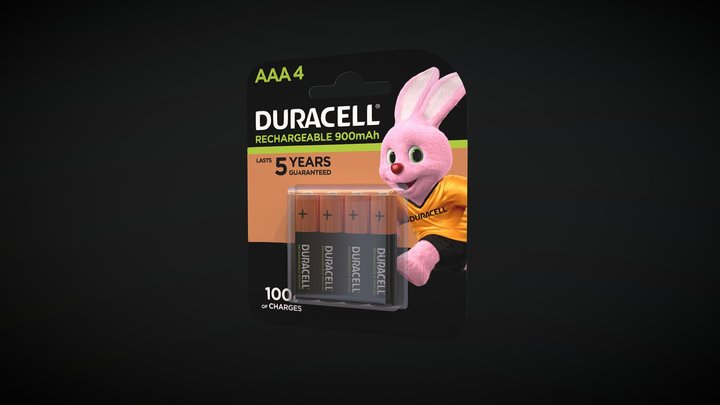 Duracell Rechargeable AAA 900m Ah Batteries 3D Model
