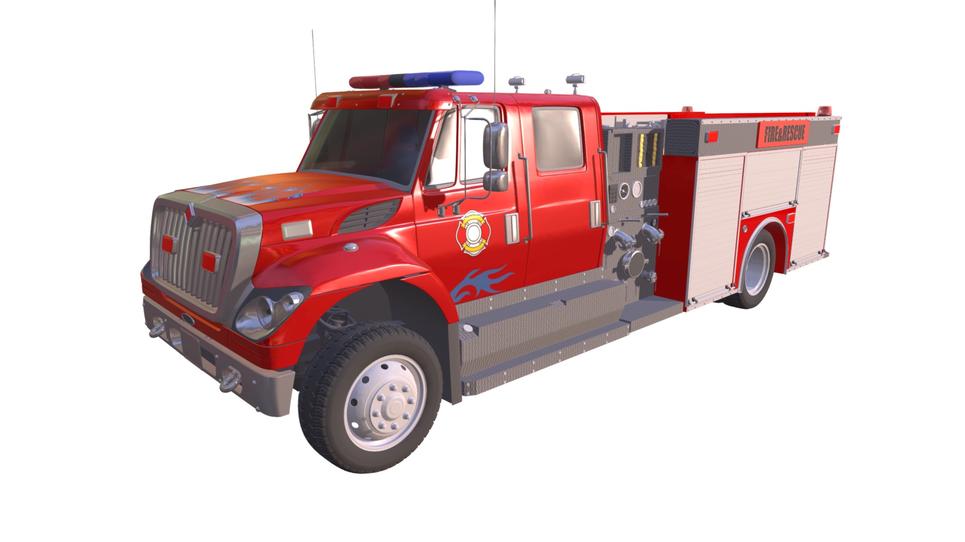 3D model Fire Truck - This is a 3D model of the Fire Truck. The 3D model is about a red fire truck.