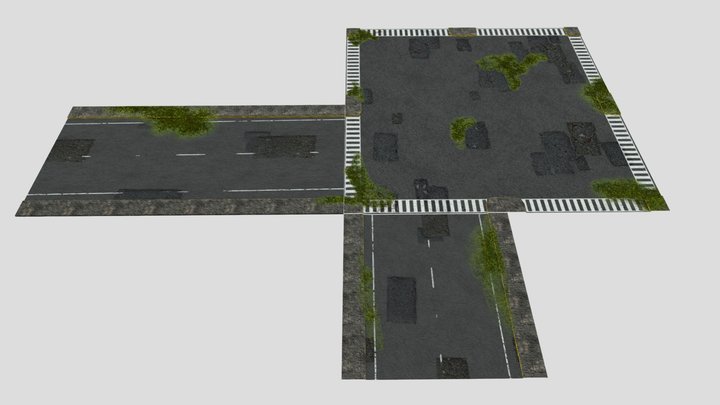 Overgrown Modular Roads 3D Model