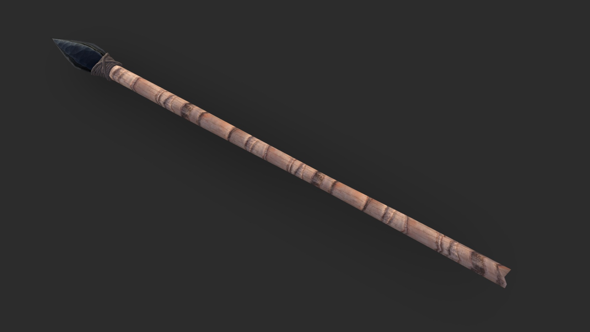 3D model Wooden spear - This is a 3D model of the Wooden spear. The 3D model is about a wooden sword with a black background.