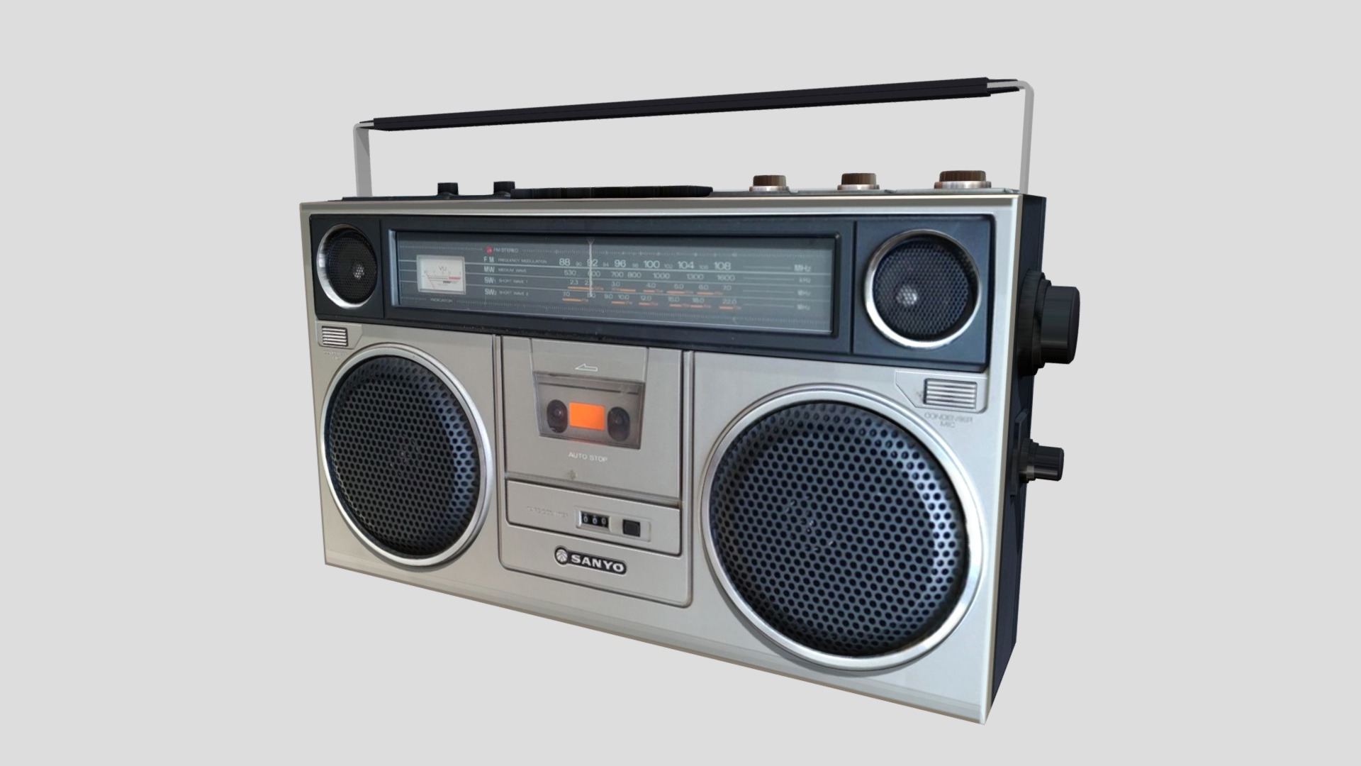 3D model Retro Boom Box Ghetto Blaster - This is a 3D model of the Retro Boom Box Ghetto Blaster. The 3D model is about a close-up of a camera.