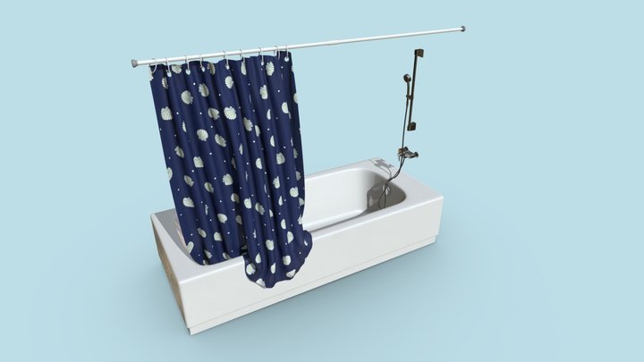 Bathtub With Shower Curtain | Game Assets 3D Model
