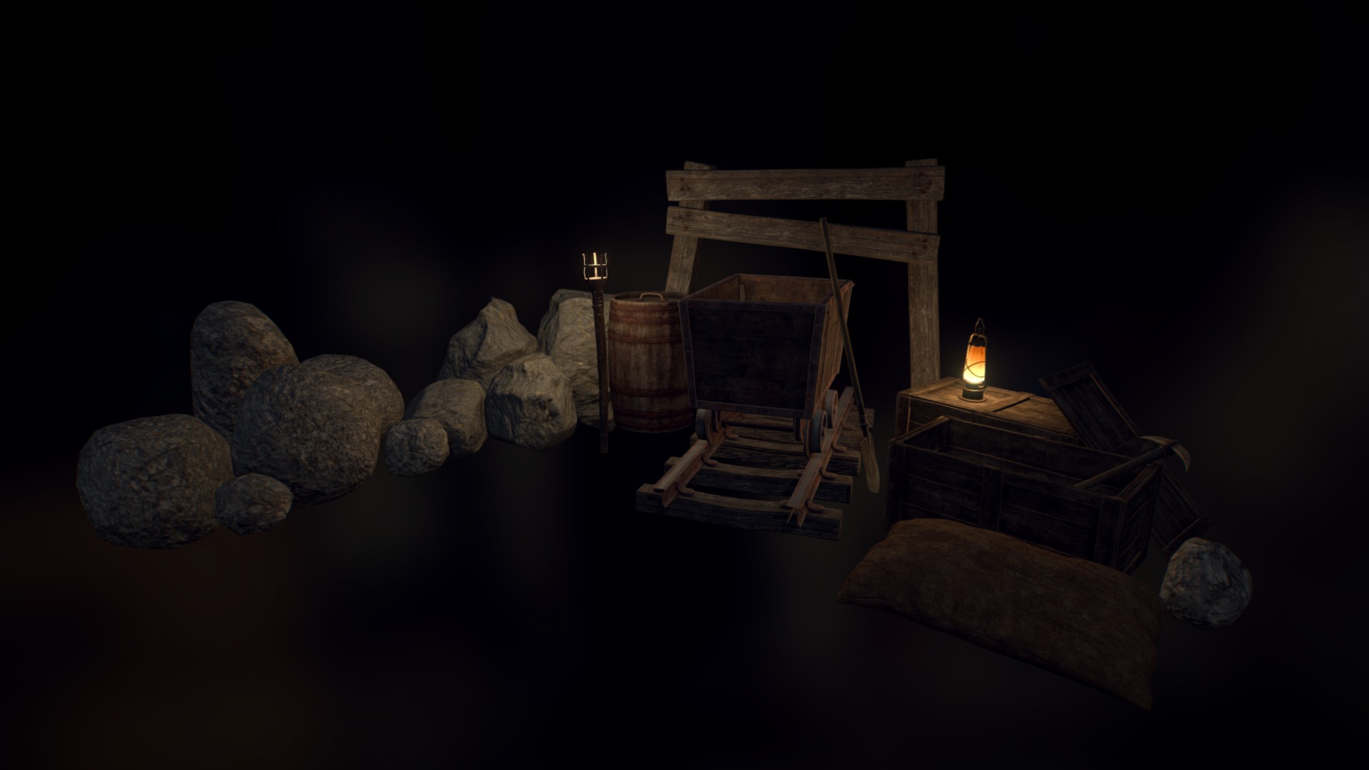 3D model Mines Props Pack - This is a 3D model of the Mines Props Pack. The 3D model is about a wooden structure with a light inside.