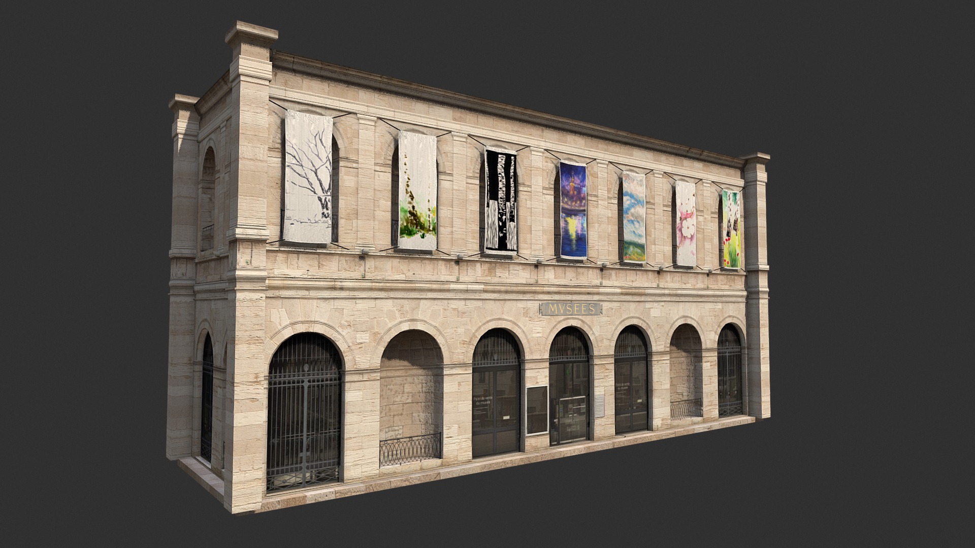 3D model Gallery or Museum Low Poly 3d Model - This is a 3D model of the Gallery or Museum Low Poly 3d Model. The 3D model is about Mob Museum with many windows.