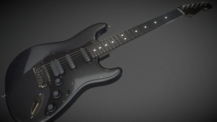 Black Electric Guitar (PBR) 3D Model