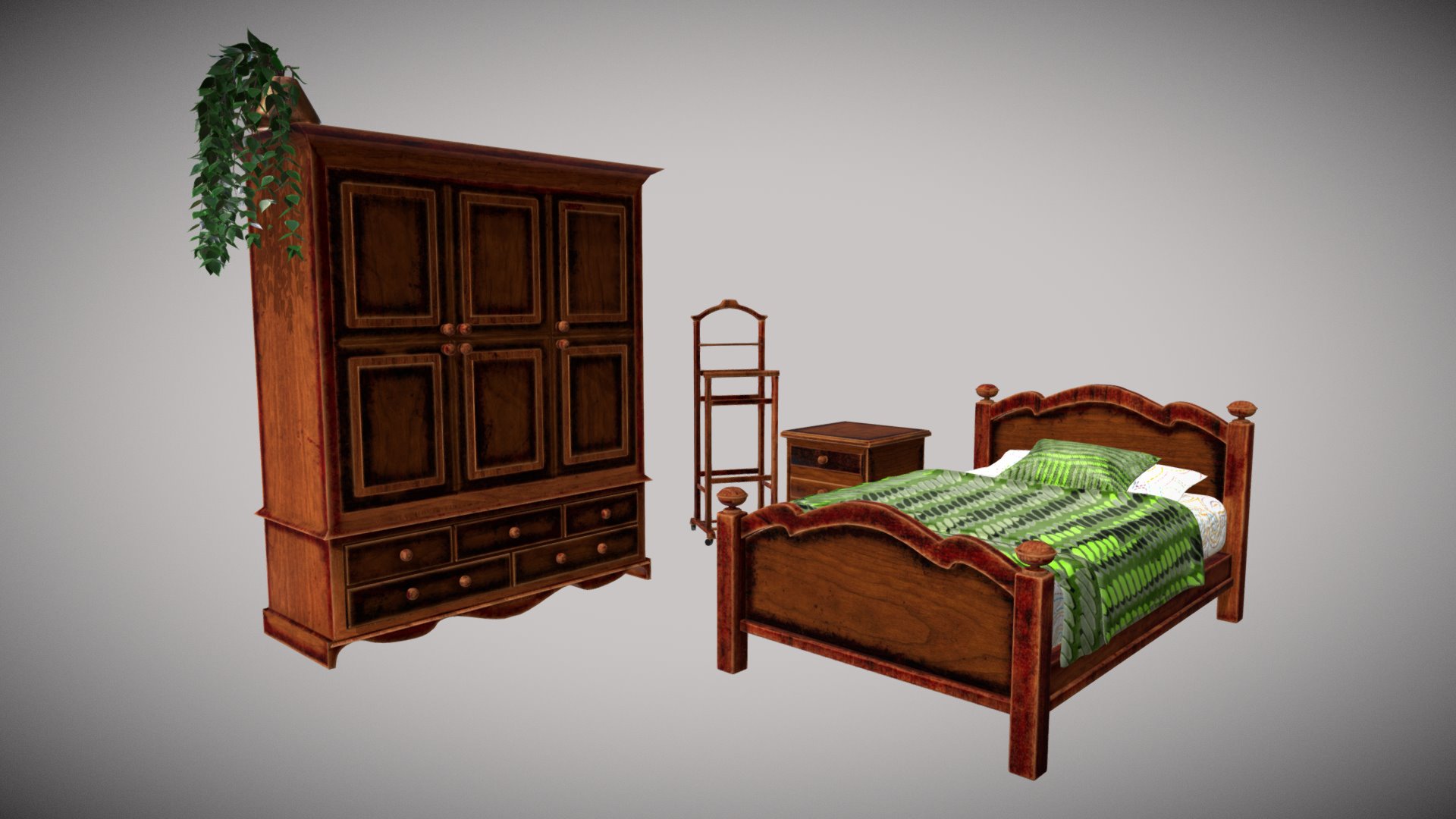 3D model We Set – One Material - This is a 3D model of the We Set - One Material. The 3D model is about a bed and a chair in a room.