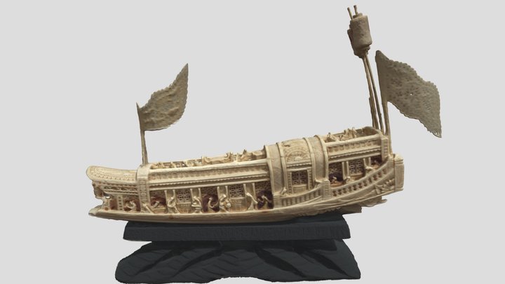 Chinese Carving Of Boat On Stand 3D Model