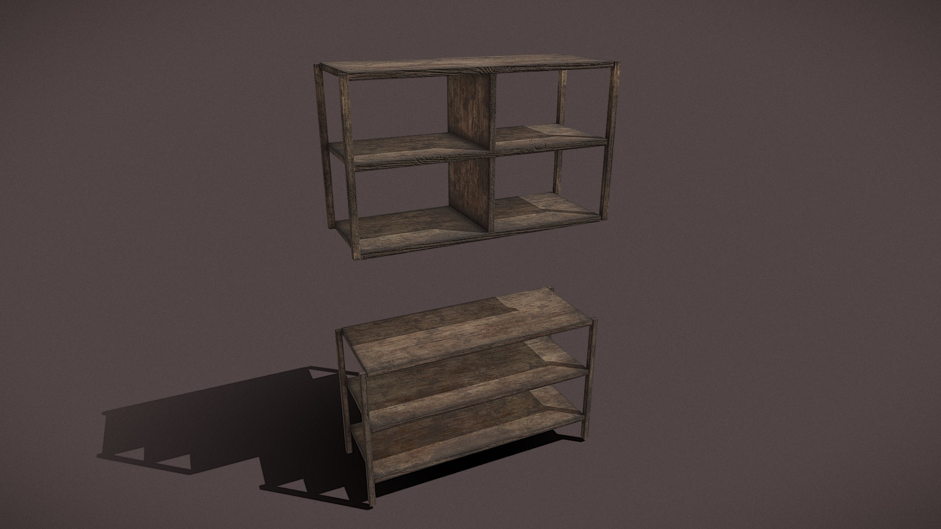 3D model Tavern Shelf and Counter - This is a 3D model of the Tavern Shelf and Counter. The 3D model is about a couple of wooden shelves.
