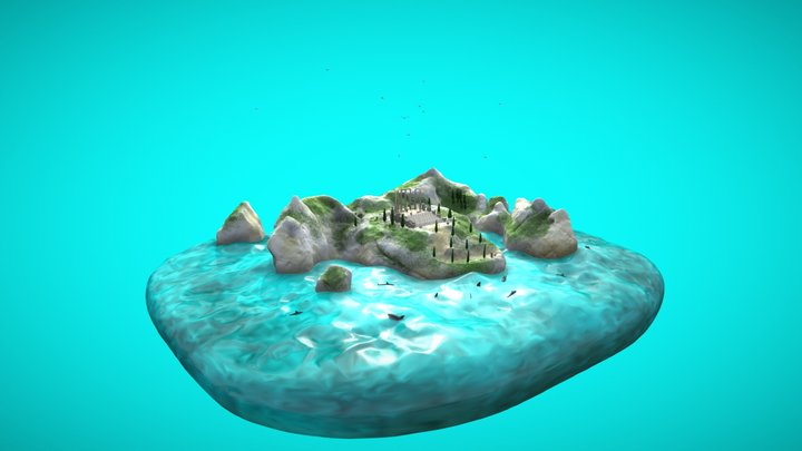 Ancient Temple on island in sea 3D Model
