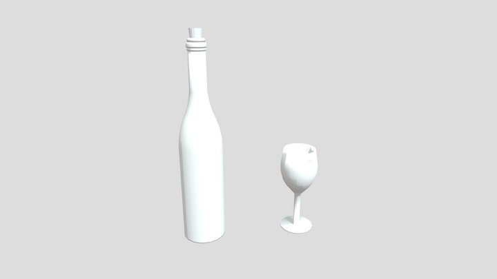 Taça E Garrafa De Vinho 3D Model