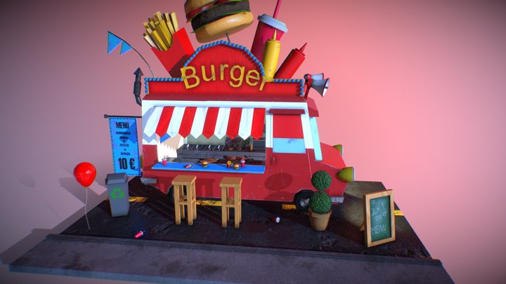 Diorama - Camión de comida rápida 3D Model