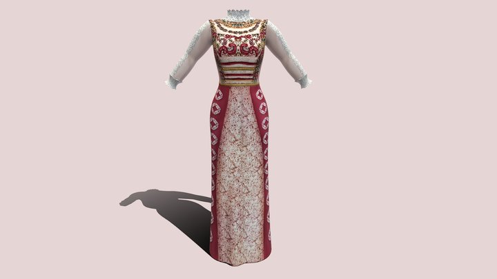 Full Length Historic Ethnic Decorated Dress 3D Model