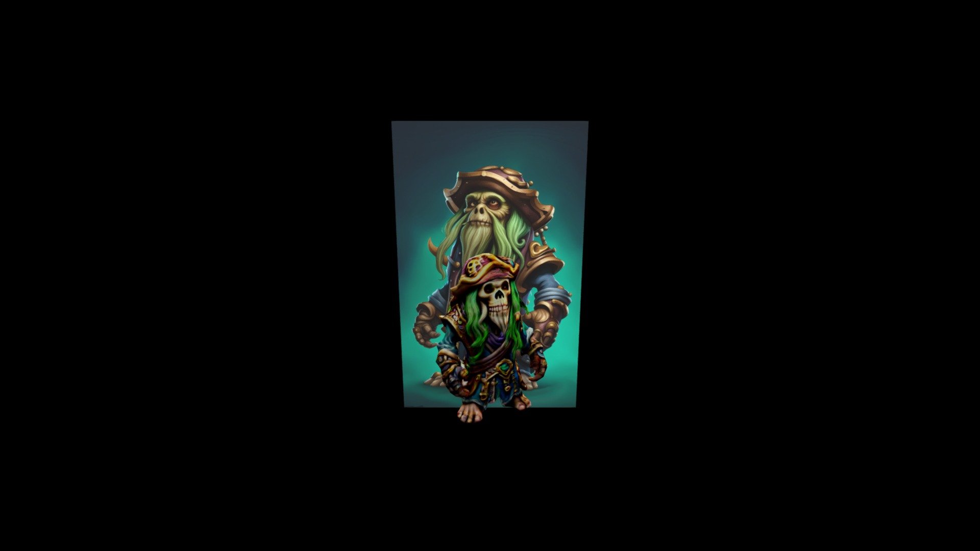 a cartoon pirate with a green beard and a hat,
