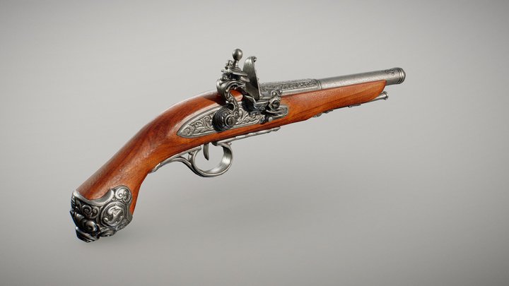 Flintlock Colonial Pistol (2019 / FREE) 3D Model