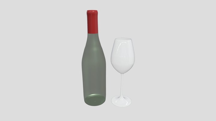Wine bottle & wine glass 3D Model