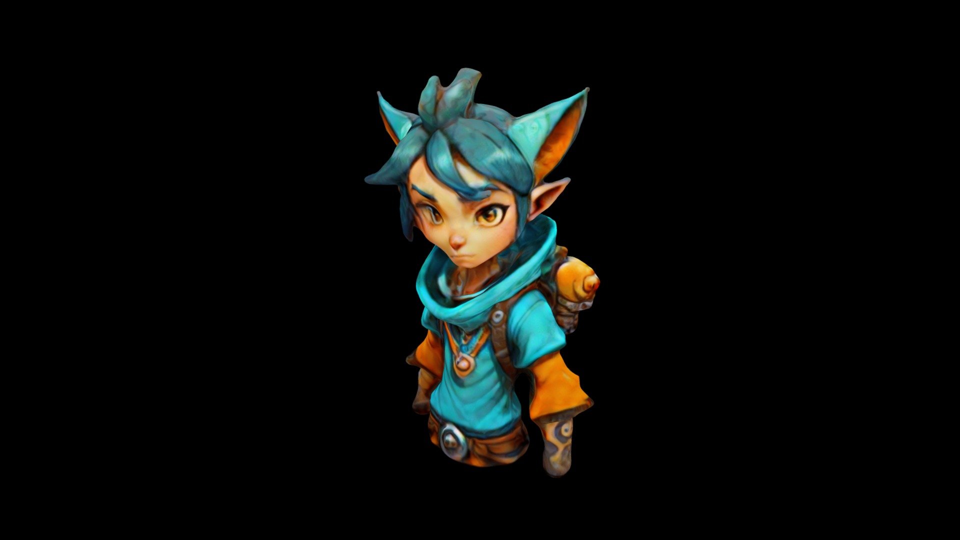 a blue haired cat character holding a shell like - Download Free 3D ...