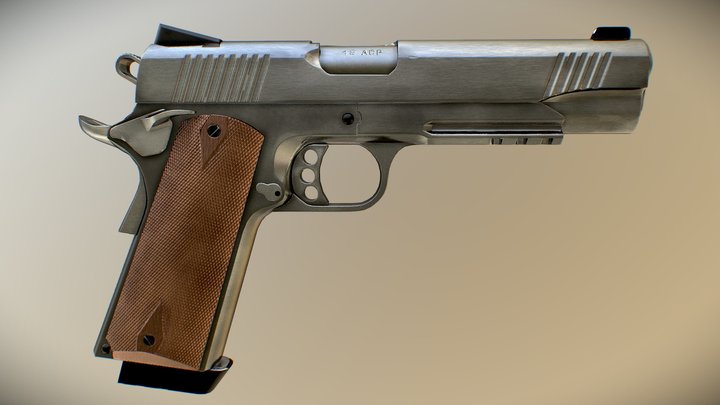 1911 Pistol With Rail 3D Model
