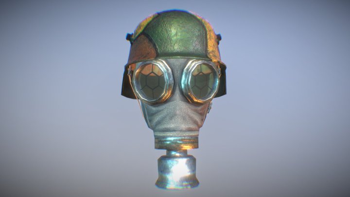 German Helmet with a Gas Mask 3D Model
