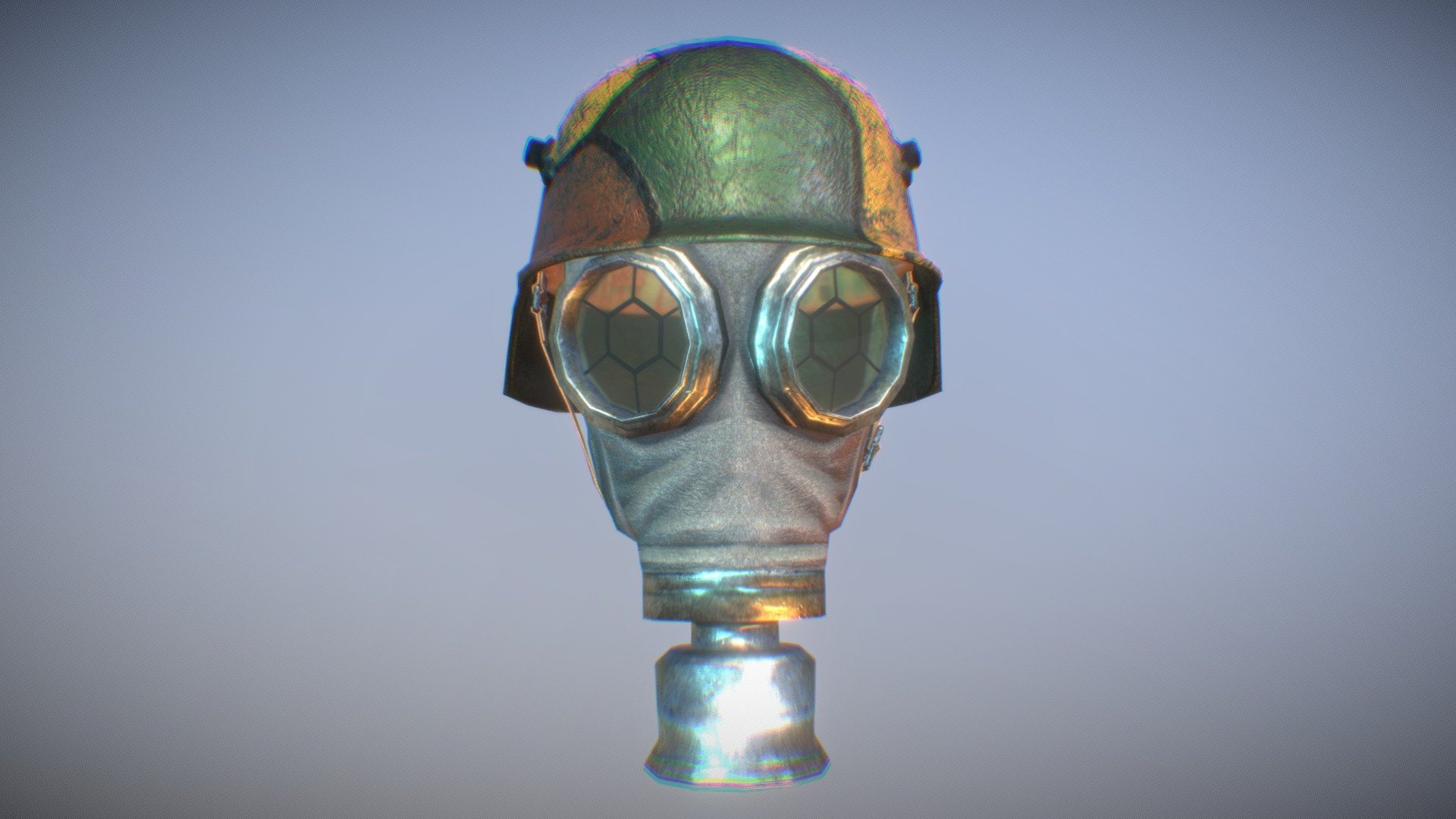German Helmet with a Gas Mask