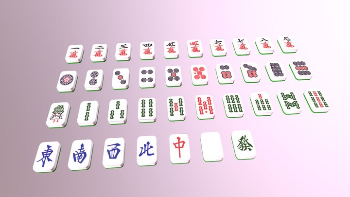 Japanese mahjong tiles 3D Model