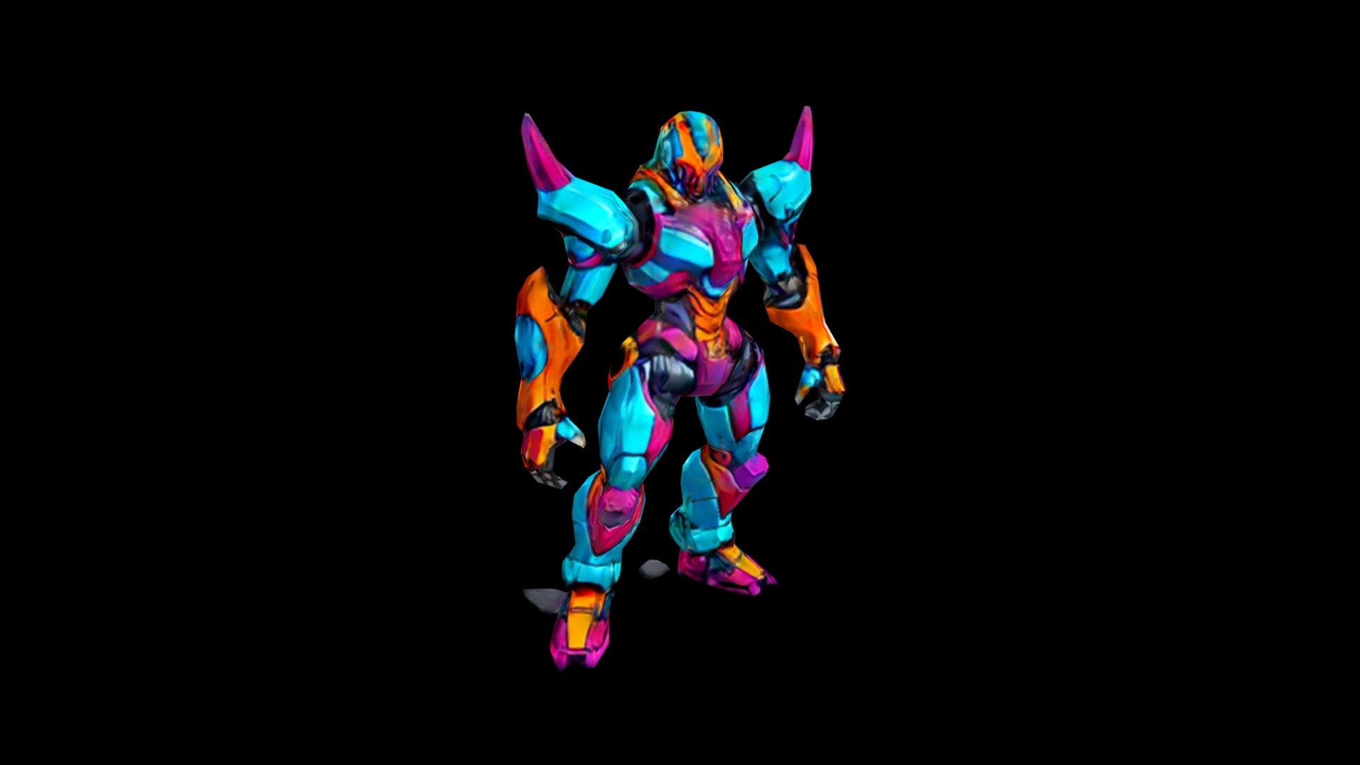 Colorful cyborg standing in a dynamic pose with - Download Free 3D ...