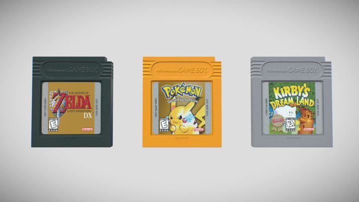 GameBoy Cartridges (Pokemon, Zelda, Kirby) 3D Model