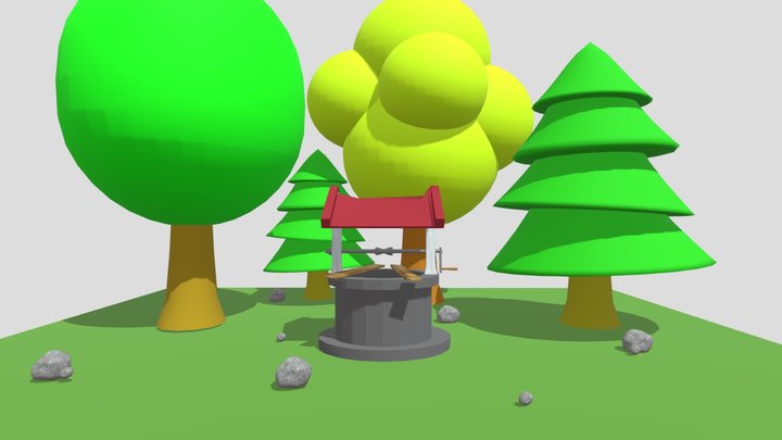 A garden with an old well 3D Model