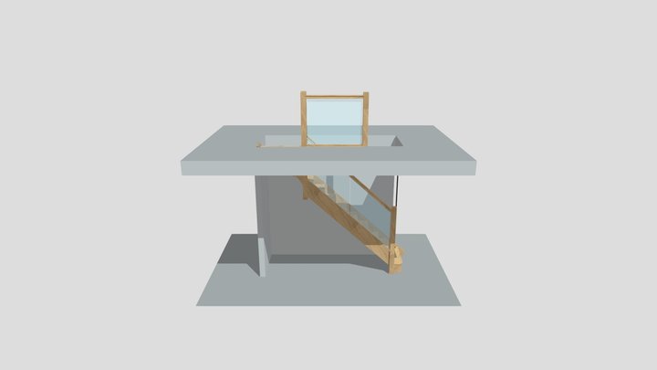 Full Oak, Feature Tread, Grooved Glass 3D Model