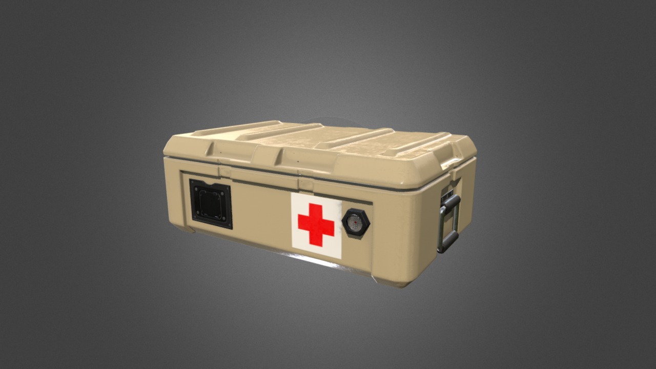 3D model Case - This is a 3D model of the Case. The 3D model is about a white and gold box with a red cross on it.