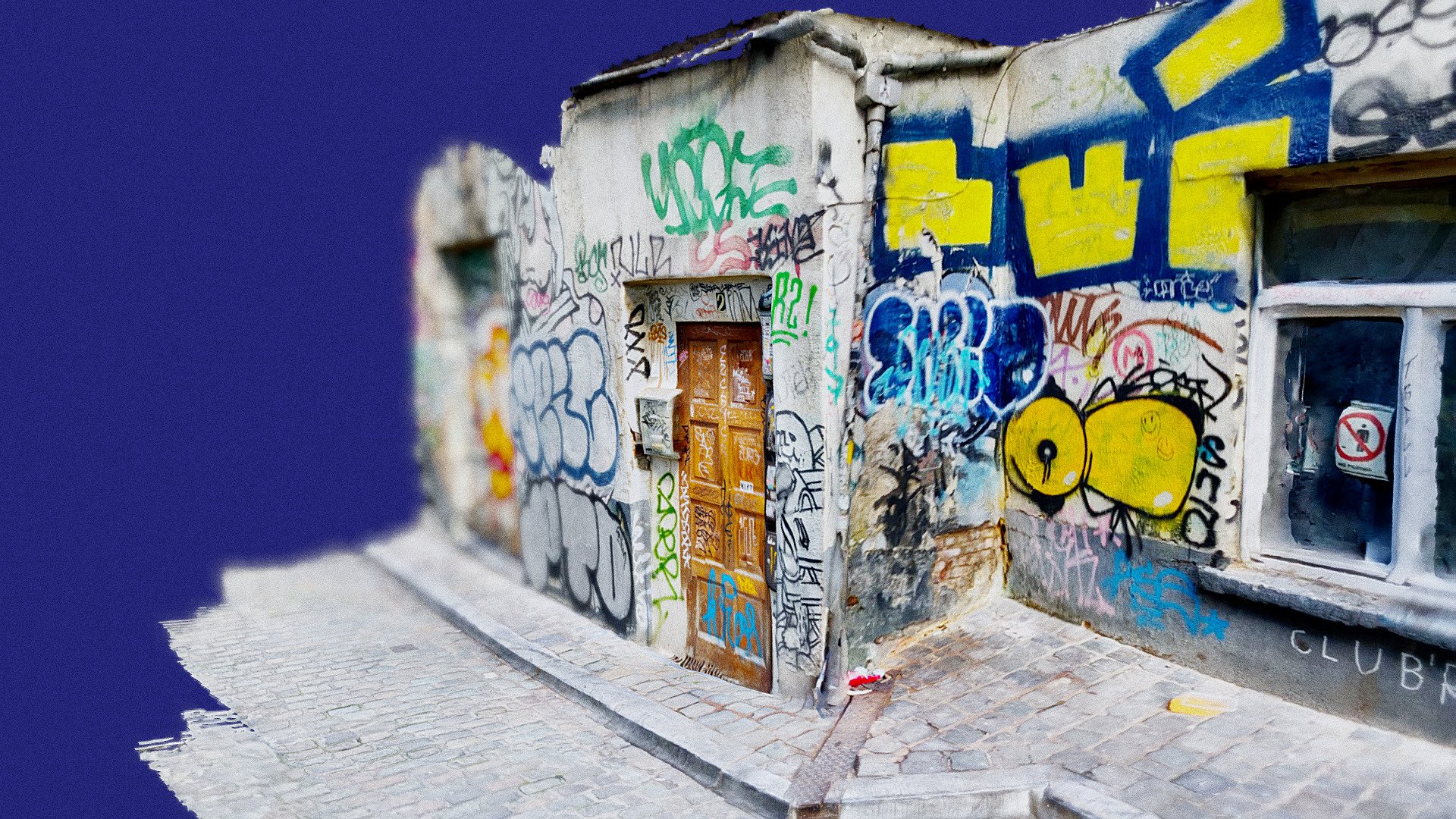 facade of a squat 3D graffiti Lidar