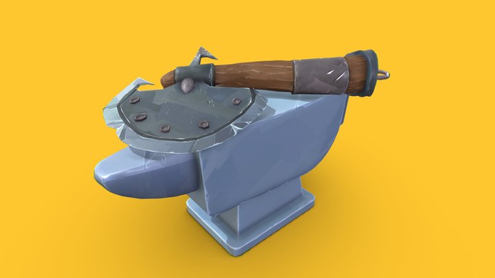 [ Hand painted ] Axe on anvil 3D Model