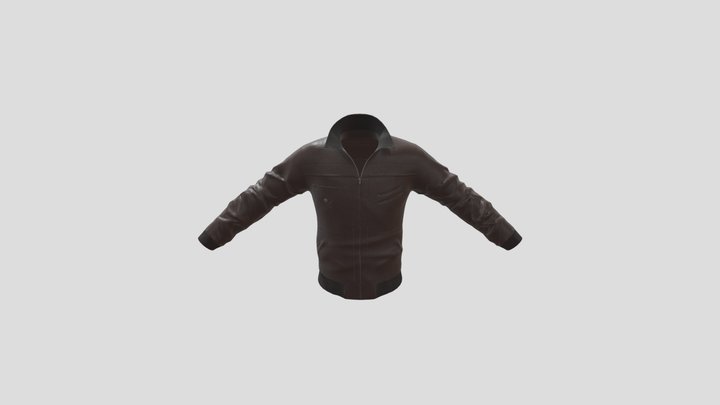 Brown Leather Bomber Jacket 3D Model
