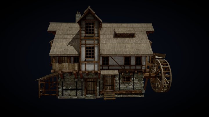 Watermill (Low Poly, Tileable Textures) 3D Model