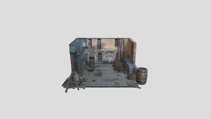 Sunlit Cobblestone Alley 3D Model
