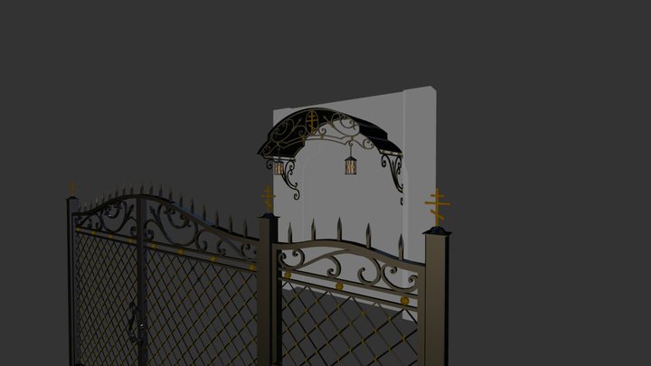 Church shed and gate. Blacksmith. 3D Model
