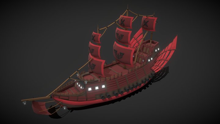 Red Pirate Ship 3D Model