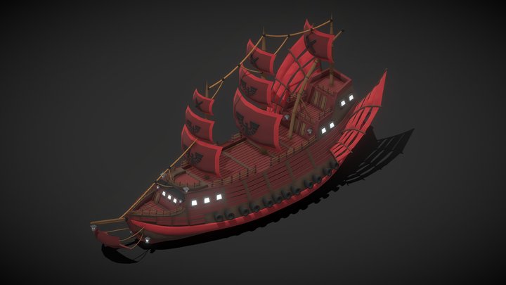 Red Pirate Ship 3D Model