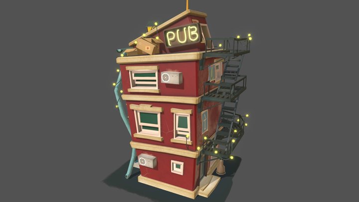 Free Cartoon House Pub 3D Model