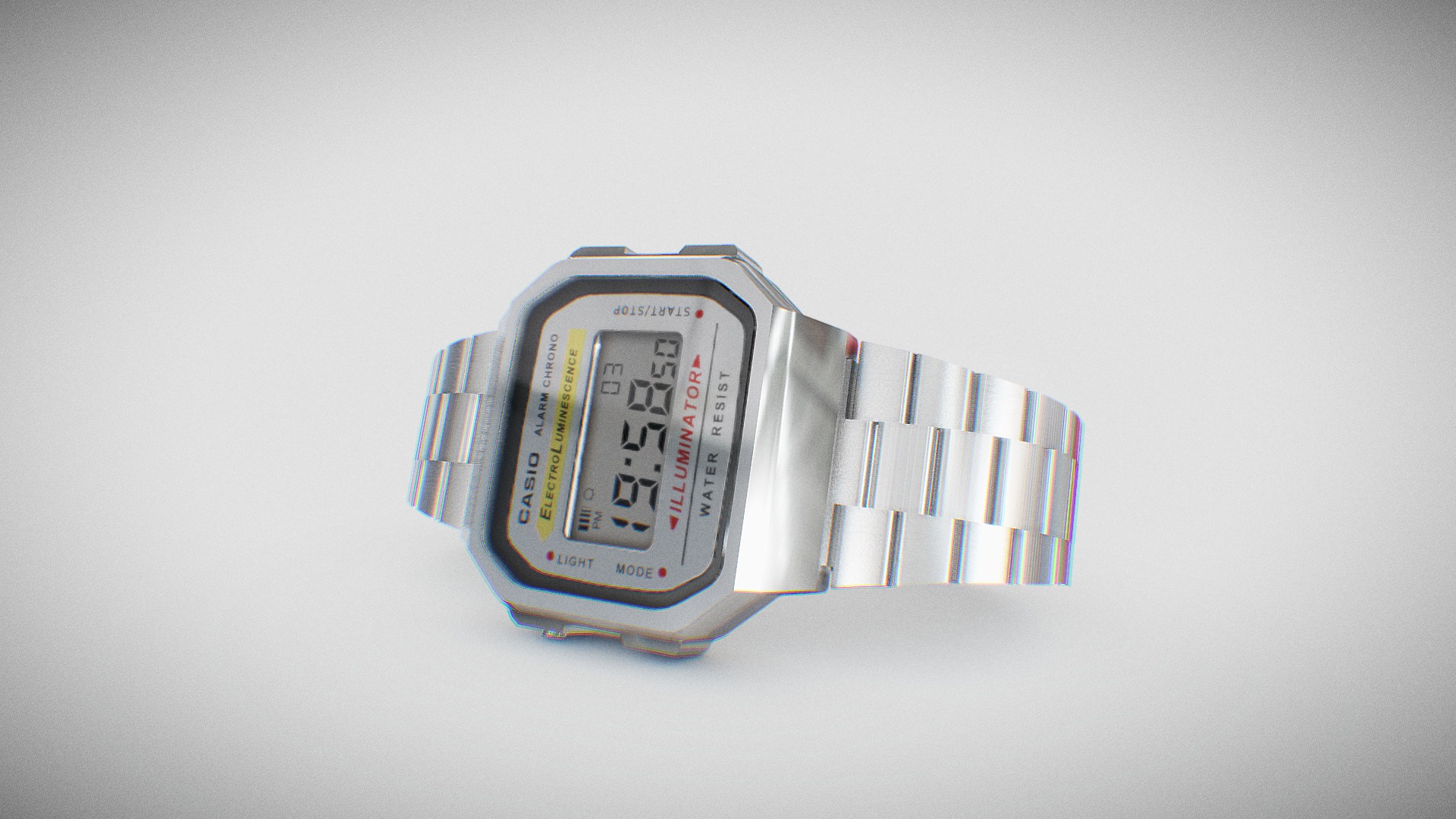 3D model Casio Retro Watch / A163 - This is a 3D model of the Casio Retro Watch / A163. The 3D model is about a silver and black electronic device.