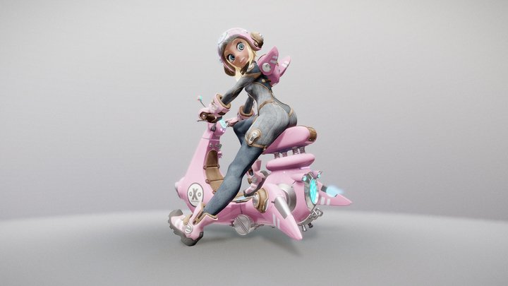 Sci-fi Scooter Girl 3D Model